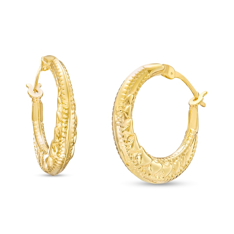 20.0mm Stamped Heart Textured Hoop Earrings in 10K Gold|Peoples Jewellers