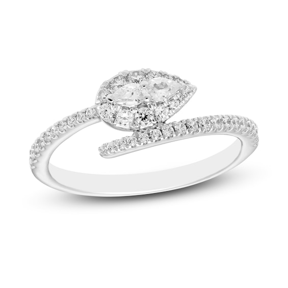 Forever Connected 0.33 CT. T.W. Pear-Shaped Diamond Frame Bypass Ring in 10K White Gold