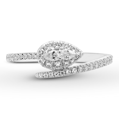 Forever Connected 0.33 CT. T.W. Pear-Shaped Diamond Frame Bypass Ring in 10K White Gold