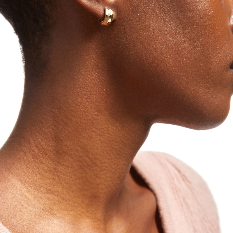 12.0mm Diamond-Cut Huggie Hoop Earrings in 10K Gold|Peoples Jewellers