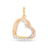 Diamond-Cut Intertwined Triple Heart Necklace Charm in 14K Tri-Tone Gold