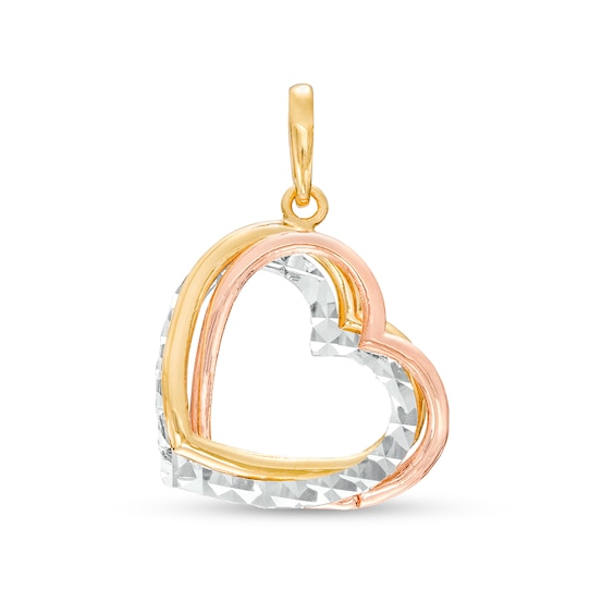 Diamond-Cut Intertwined Triple Heart Necklace Charm in 14K Tri-Tone Gold