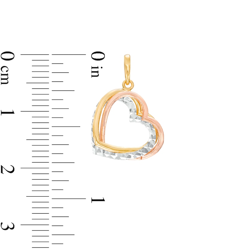 Diamond-Cut Intertwined Triple Heart Necklace Charm in 14K Tri-Tone Gold|Peoples Jewellers