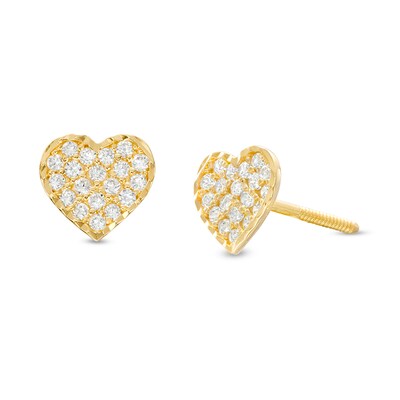 Child's Cubic Zirconia Cluster Dainty Heart Stud Earrings in 14K Gold