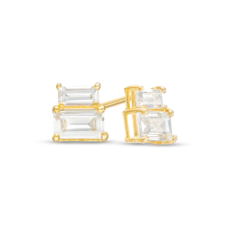 Baguette Cubic Zirconia Stacked Stud Earrings in 14K Gold|Peoples Jewellers