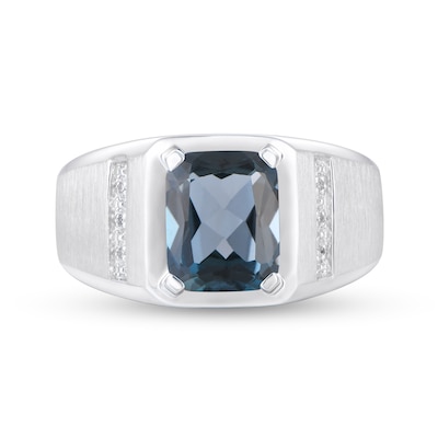 Men's Emerald-Cut London Blue Topaz and Diamond Accent Ring in Sterling Silver