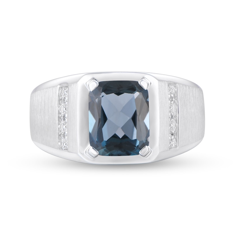 Men's Emerald-Cut London Blue Topaz and Diamond Accent Ring in Sterling Silver|Peoples Jewellers