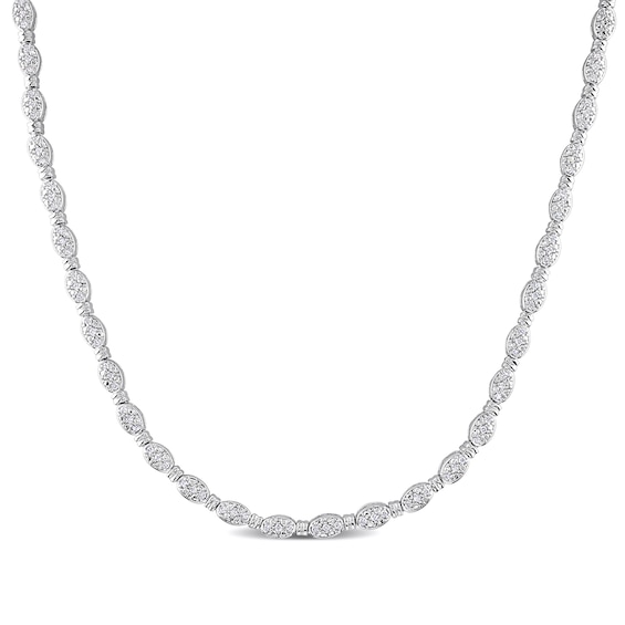 0.50 CT. T.W. Oval Multi-Diamond Beaded Alternating Necklace in Sterling Silver - 17"