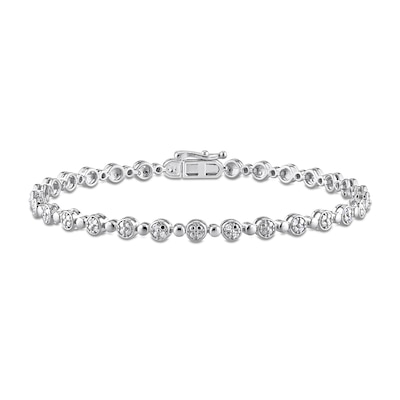 0.24 CT. T.W. Diamond Alternating Link Bracelet in Sterling Silver - 7.5"