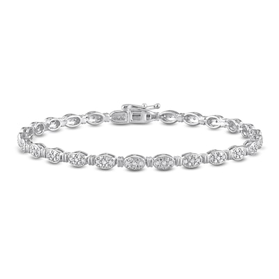 0.49 CT. T.W. Oval Multi-Diamond Alternating Link Bracelet in Sterling Silver - 7.5"