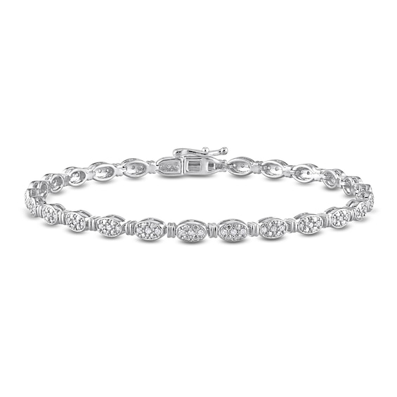 0.49 CT. T.W. Oval Multi-Diamond Alternating Link Bracelet in Sterling Silver - 7.5"