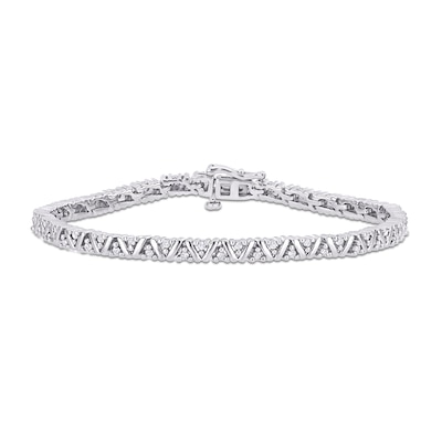 0.96 CT. T.W. Diamond Triad Alternating Link Bracelet in Sterling Silver - 7.25"