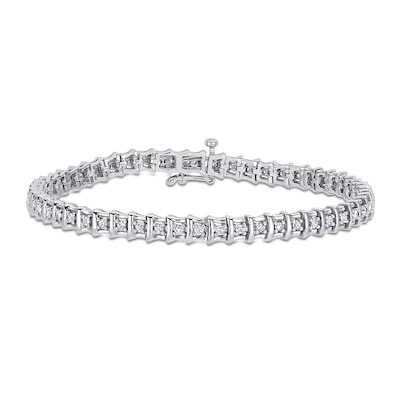 0.95 CT. T.W. Diamond Rectangle Frame Link Bracelet in Sterling Silver - 7.25"