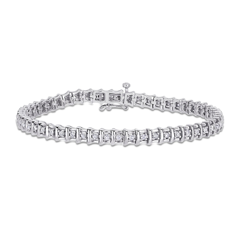 0.95 CT. T.W. Diamond Rectangle Frame Link Bracelet in Sterling Silver - 7.25"|Peoples Jewellers