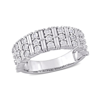 0.16 CT. T.W. Diamond Station Triple Row Ring in Sterling Silver 