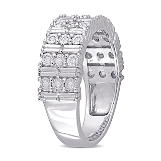 0.16 CT. T.W. Diamond Station Triple Row Ring in Sterling Silver 