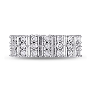 0.16 CT. T.W. Diamond Station Triple Row Ring in Sterling Silver 