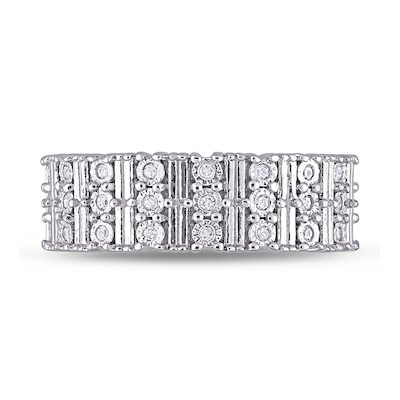 0.16 CT. T.W. Diamond Station Triple Row Ring in Sterling Silver 