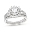 Thumbnail Image 0 of 0.95 CT. T.W. Diamond Double Flower Frame Split Shank Bridal Set in 10K White Gold (J/I3)