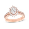 Thumbnail Image 0 of 0.95 CT. T.W. Oval-Shaped Multi-Diamond Flower Frame Bridal Set in 10K Rose Gold (J/I3)