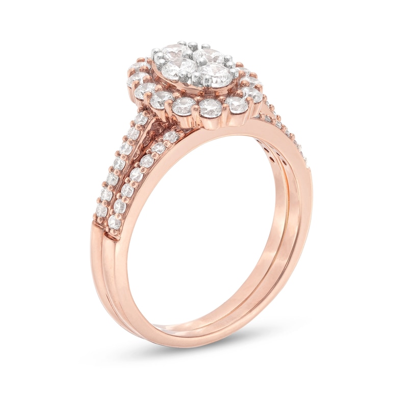 0.95 CT. T.W. Oval-Shaped Multi-Diamond Frame Bridal Set in 10K Rose Gold (J/I3)|Peoples Jewellers