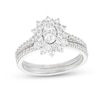 0.95 CT. T.W. Oval-Shaped Multi-Diamond Double Flower Frame Bridal Set in 10K Gold (J/I3