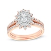 Thumbnail Image 0 of 0.95 CT. T.W. Oval-Shaped Multi-Diamond Double Flower Frame Bridal Set in 10K Rose Gold (J/I3)