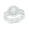 Thumbnail Image 0 of 1.145 CT. T.W. Diamond Double Flower Frame Three Piece Bridal Set in 10K White Gold (J/I3)