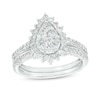 Thumbnail Image 0 of 0.95 CT. T.W. Pear-Shaped Multi-Diamond Floral Frame Bridal Set in 10K White Gold (J/I3)