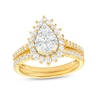 Thumbnail Image 1 of 0.95 CT. T.W. Pear-Shaped Multi-Diamond Floral Frame Bridal Set in 10K Gold (J/I3)