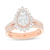 0.95 CT. T.W. Pear-Shaped Multi-Diamond Floral Frame Bridal Set in 10K Rose Gold (J/I3)