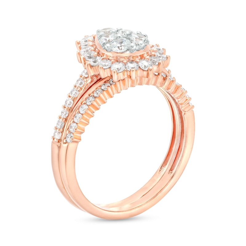 0.95 CT. T.W. Pear-Shaped Multi-Diamond Floral Frame Bridal Set in 10K Rose Gold (J/I3)