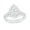 Thumbnail Image 0 of 0.95 CT. T.W. Pear-Shaped Multi-Diamond Flower Frame Bridal Set in 10K White Gold (J/I3)