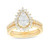 Thumbnail Image 0 of 0.95 CT. T.W. Pear-Shaped Multi-Diamond Flower Frame Bridal Set in 10K Gold (J/I3)