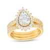 Thumbnail Image 1 of 1.115 CT. T.W. Pear-Shaped Multi-Diamond Flower Frame Three Piece Bridal Set in 10K Gold (J/I3)