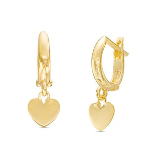 27.0mm Heart Dangle Huggie Hoop Earrings in 10K Gold