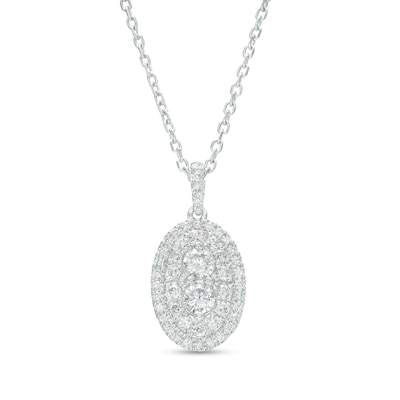 Forever Connected CT. T.W. Diamond Oval-Shaped Double Frame Pendant in 10K White Gold