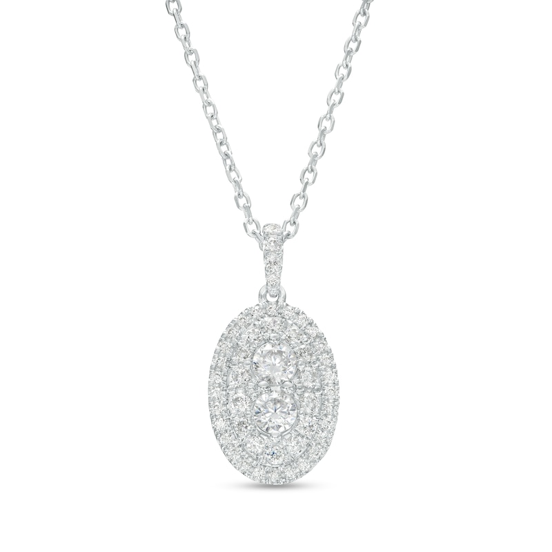 Forever Connected CT. T.W. Diamond Oval-Shaped Double Frame Pendant in 10K White Gold|Peoples Jewellers