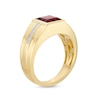 Thumbnail Image 2 of Men's 8.0mm Square-Cut Garnet and Diamond Accent Ring in 10K Gold