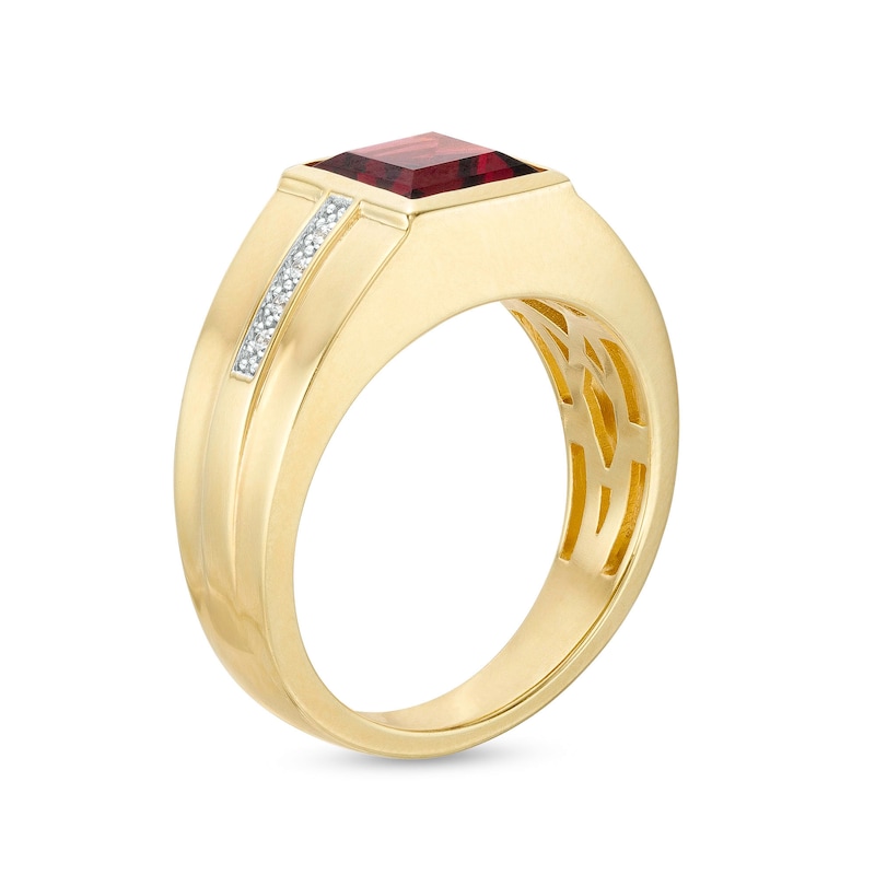 Men's 8.0mm Square-Cut Garnet and Diamond Accent Ring in 10K Gold|Peoples Jewellers