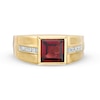 Thumbnail Image 3 of Men's 8.0mm Square-Cut Garnet and Diamond Accent Ring in 10K Gold
