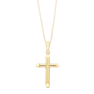 Child's Tube Cross Pendant in 14K Gold - 13"