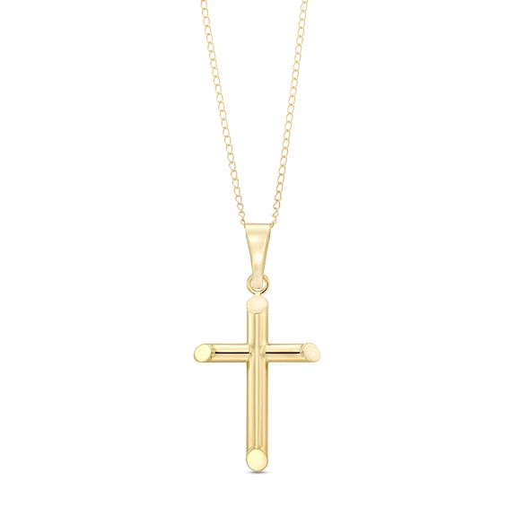 Child's Tube Cross Pendant in 14K Gold - 13"