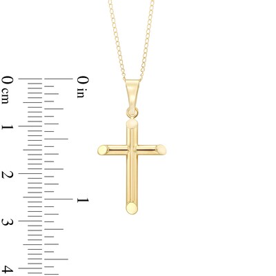 Child's Tube Cross Pendant in 14K Gold - 13"