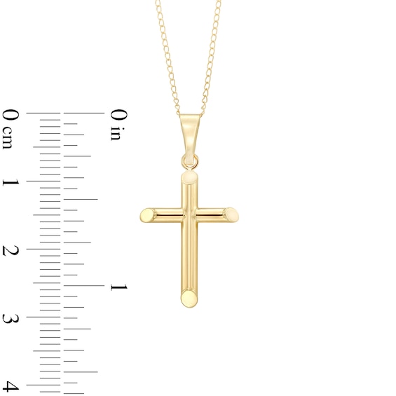 Child's Tube Cross Pendant in 14K Gold - 13"