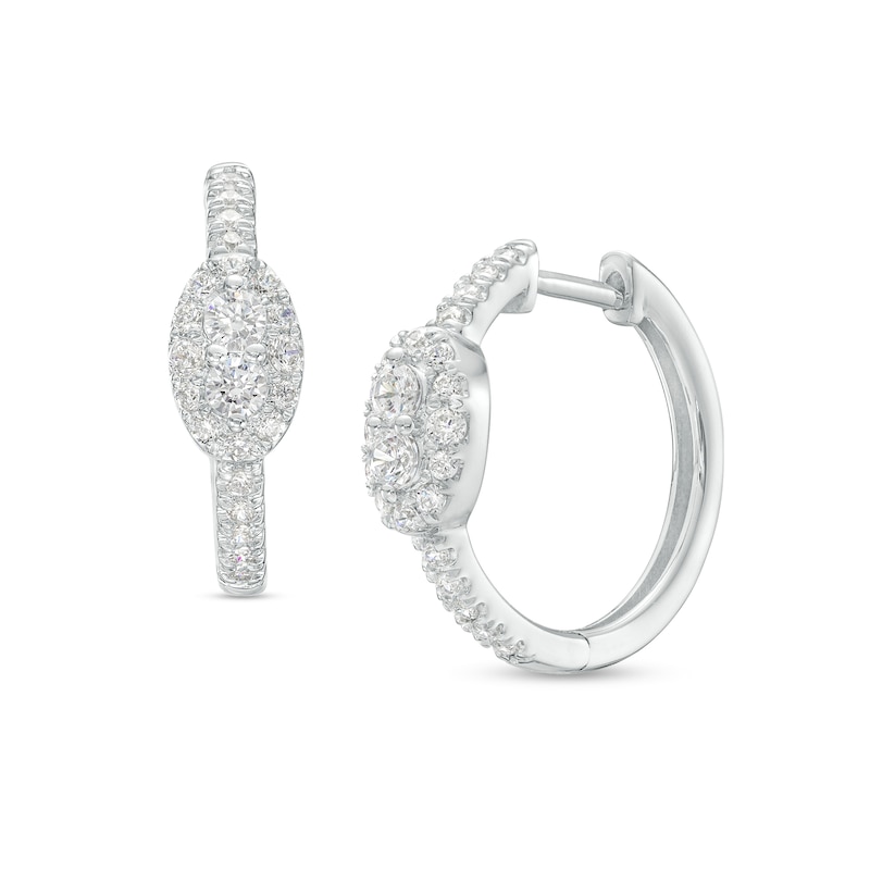 Forever Connected 0.50 CT. T.W. Diamond Oval-Shaped Frame Hoop Earrings in 10K White Gold|Peoples Jewellers