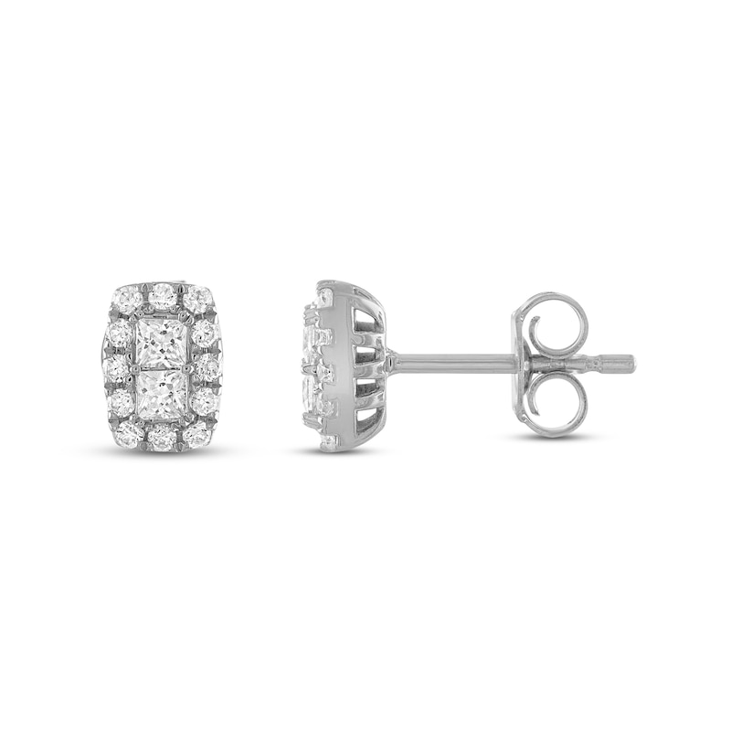 Forever Connected 0.40 CT. T.W. Princess-Cut Diamond Rectangular Frame Stud Earrings in 10K White Gold|Peoples Jewellers