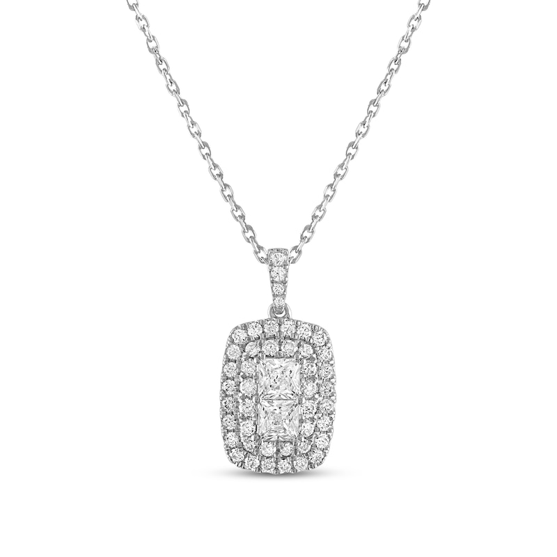 Forever Connected CT. T.W. Princess-Cut Diamond Double Rectangular Frame Pendant in 10K White Gold|Peoples Jewellers