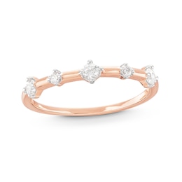 0.145 CT. T.W. Diamond Alternating Large and Small Five Stone Anniversary Band in 10K Rose Gold