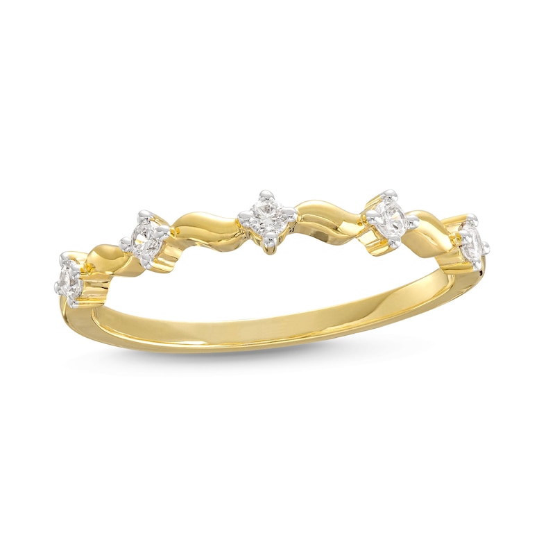 Main Image 1 of 0.085 CT. T.W. Diamond Wave Alternating Anniversary Band in 10K Gold